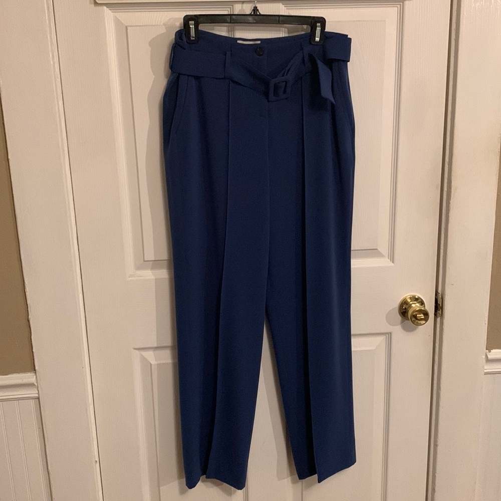 Via Masini 80 Firenze Women Straight Leg Belted Pant Size 46-L Made in Italy